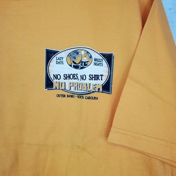 Lazy Days Breezy Nights No Shoes No Shirt No Problem Outer Banks N.C T Shirt - Picture 3 of 9